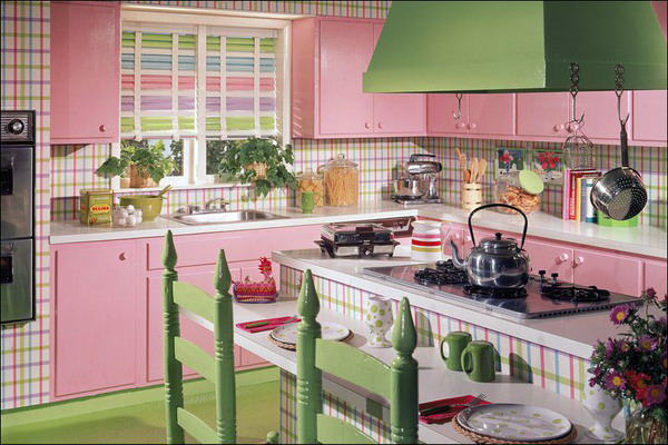różowo-zielona kuchnia